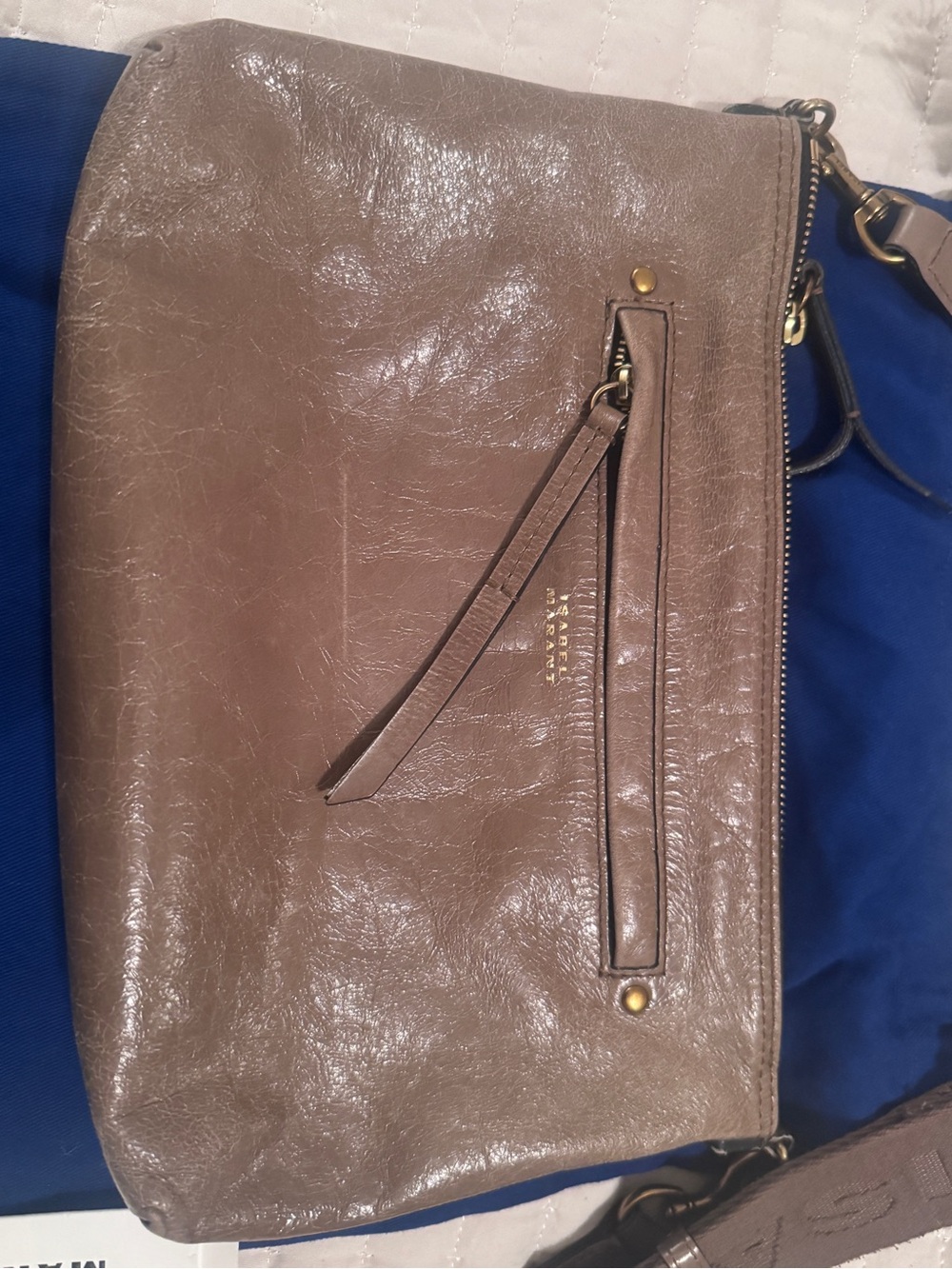 Isabel Marant Taupe Shiny Leather Crossbody with Branded Strap - Picture 2 of 9